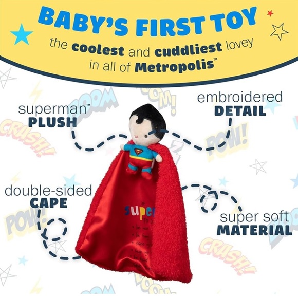 👶🏼Babies 1st SuperHero DC Comics Superman Lovely Blanky  Security Blanket - Picture 6 of 11